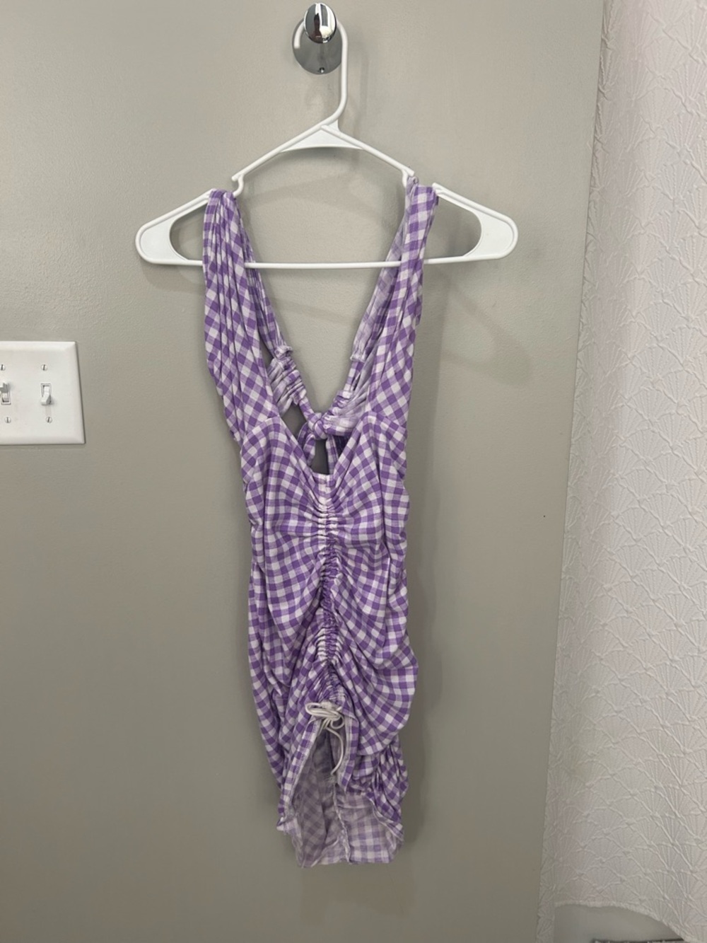 SHEIN Lilac and White Gingham Tie-Front Dress